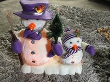 Vintage  Fibre Optic Moving  Xmas Snowman  Rare Mains Powered Purple Hat Version