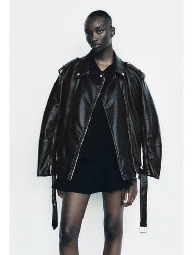 Zara black oversized faux - black,
