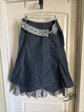 PROMOD BlueFloral Layaered Ruffle MIDI Length Side  zip Skirt
