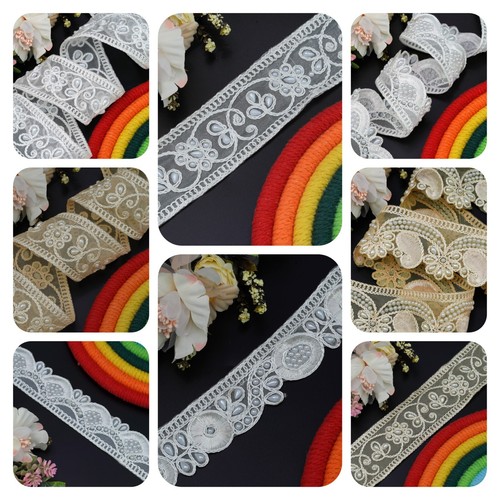 White bridal beaded lace trim - white,