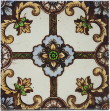 Antique Victorian Fireplace Tile Floral by William and Edward Corn Ltd C1880