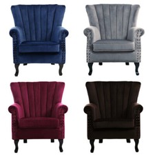 Occasional Velvet Fabric Soft Armchair Lounge Sofa High Back Wing Chair Fireside