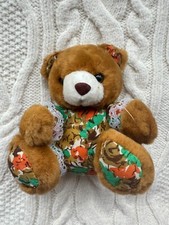 PMS Teddy Bear Vintage Stuffed Plush Toy in Floral suit Used Please look at the