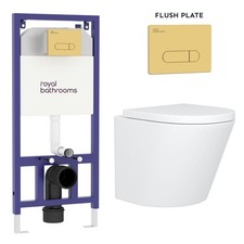 Cesar Wall Hung Toilet Rimless Soft Seat Dual Cistern Frame Brass Flush Plate