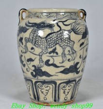 5" Old Dynasty Blue White Porcelain Dragon Kylin Unicorn Qilin Jar Pot Crock