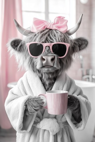 Highland cow drinking - cow, coffee