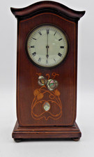 # Antique Abalone Inlaid Wood and Brass Mantel Clock - Lion Branded Movement