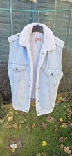 Levi's Vintage Light Blue Denim Shearling Gilet / Body warmer. Size S