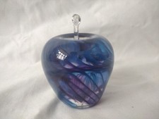 VINTAGE Adrian Sankey Handmade Art Glass Paperweight Apple Form 8cm Swirl Blue/P