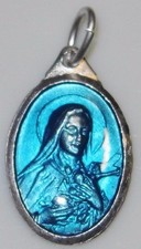 Lovely Blue Enamel St. Therese Little Flower of Jesus Catholic Holy Medal Teresa