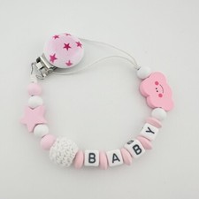 Boys Girls Personalised Name Baby dummy Clip Crochet beads pacifier clip