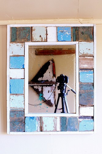 Old blue paint seaside mirror - old,