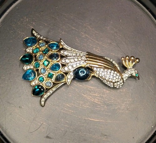 Swarovski peacock pin gold - swarovski,