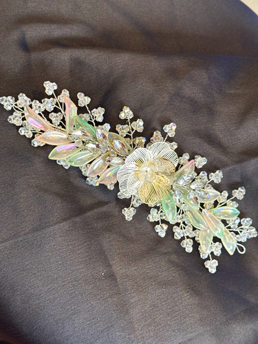 Silver tone crystal - silver, floral