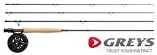 Greys FIN Fly Combo 4pc Fishing Rod Reel + Line Disc Drag Reels Game Angling Kit