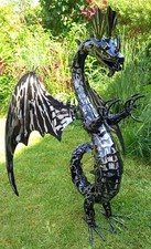 Eastern Dragon Garden Ornament Sculpture Large - Metal Platework (72cm Tall)