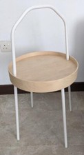 IKEA BURVIK Modern Side Table w/Handle, White/Birch, 15" BRAND NEW 603.403.89