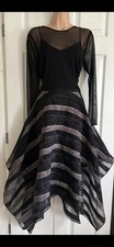COAST Black Silver Shimmer Stripe Fit Flare Organza Midi Party Cocktail Dress 16