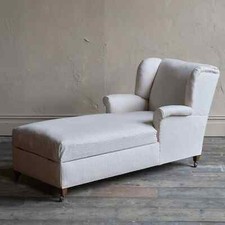 Antique Chaise Longue Blue Striped Horsehair Fillings with Concealed Storage