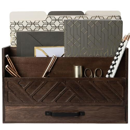 Brown wood desk - desk, organizer