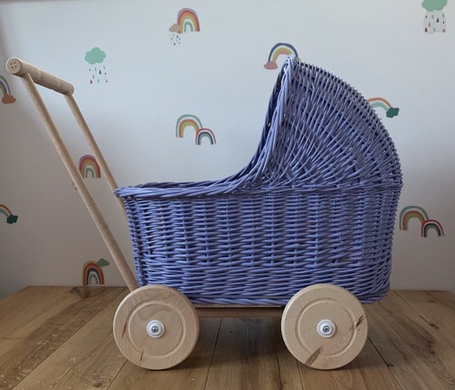 Lilac wicker doll pram - lilac,