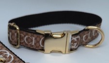 Dog Collar 15" - 22" neck size.  FREE FABRIC DESIGN Gold Metal Buckle