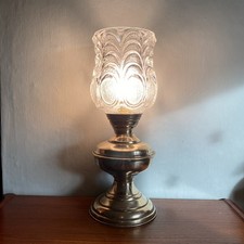 Vintage Brass Table Lamp Base Tulip Glass Shade Working Retro Oil Light Lighting