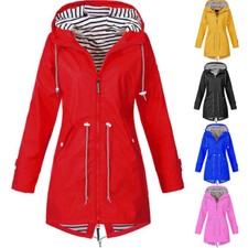 Plus Size Womens Waterproof Raincoat Ladies Outdoor Wind Rain Forest Jacket Coat