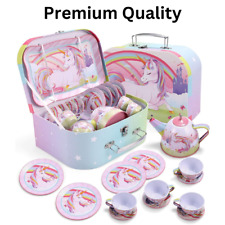 JOYIN Unicorn Castle Pretend Tin Teapot Set for Tea Party and Kids Kitchen Fun