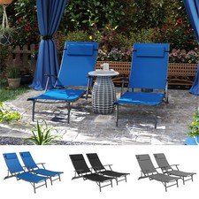 Folding Sun Loungers, Set of 2 Outdoor Chaise Lounge Chairs for Garden