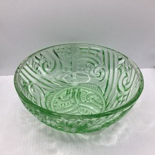 1930s Art Deco Crown Crystal Green Depression Glass Maori Bowl 21cm (M2) W#686