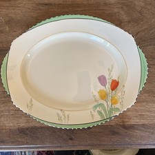 Burleigh Ware Tulip Time 1930s Art Deco Handpainted Pottery Platter 32cm x 25cm