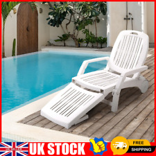 Foldable Sun Lounger Outdoor Garden Patio Relaxing White Recliner Bed Furniture-
