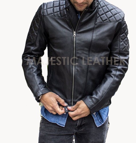 Men black biker quilted - men's,