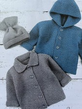 baby/Childrens Easy DK Cardigan/jacket & Hat knitting patterns 14”-20”
