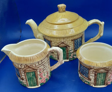 Sylvac Thatched Cottage Teapot 4809 Croft/Cottage Ware Vintage Creamer Sugar Pot