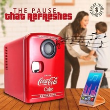 Coca Cola 4L Table Top Mini Fridge Inbuilt Bluetooth Speaker Portable Cooler,Red