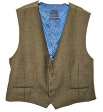 Fellini Slaters Waistcoat Size UK 50 Classic Country Farm Green Blue Check Lined