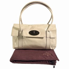 Mulberry Patent Leather Bayswater Handbag | Cream | Size: H:21cm x W:31cmxD:10cm