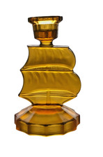 ART DECO WALTHER & SOHNE AMBER GLASS  GALLEON /SAILING SHIP CANDLESTICK