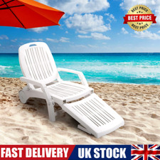 Folding Sun Lounger Outdoor Garden Patio Relaxing White Recliner Bed Furniture