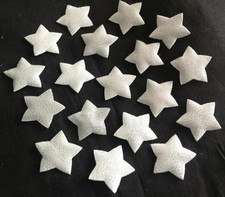 60 Christmas SILVER Star Fabric Motifs Colours Slightly Padded 22mm x 28mm