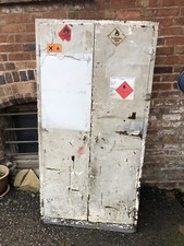 VINTAGE STEEL METAL TWO DOOR CABINET LOCKER CUPBOARD RETRO MANCAVE STORAGE.