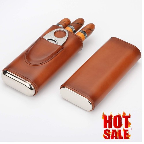 Brown travel humidor leather - brown,