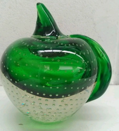 Green art glass apple - art,