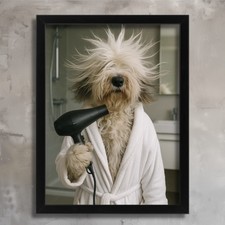 Funny Old English Sheepdog Wall Art Bathroom Art for Dog Lovers Cloakroom Print