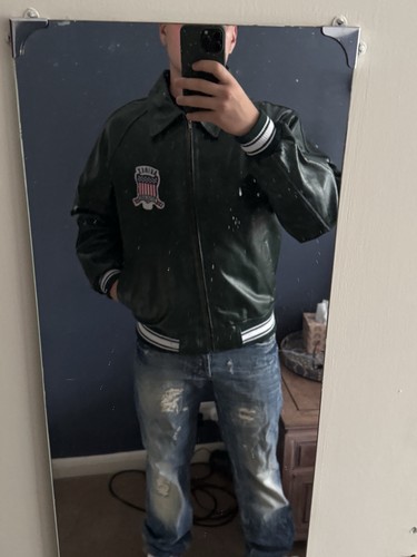 Avirex green leather jacket - green,