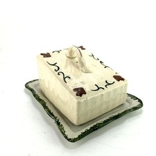 Antique Vintage Ceramic Cheese Dish Plate Wedge Shaped Rustic Primitive Design