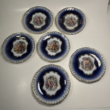6 Royal Bavarian China Set Germany VTG Gold Scalloped Plates 5.75” Varied Scenes