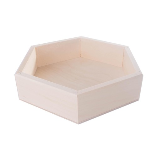 Hexagon open wooden box - open, |